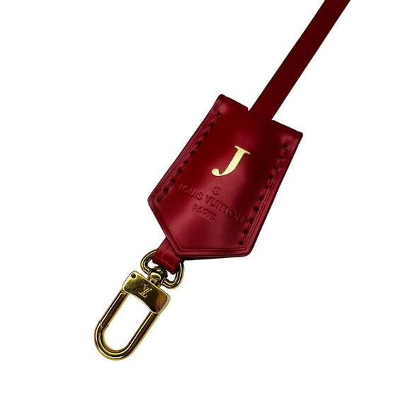 Louis Vuitton Paris Red Leather Clochette Key Holder Monogram J in Gold NEW - Picture 2 of 5